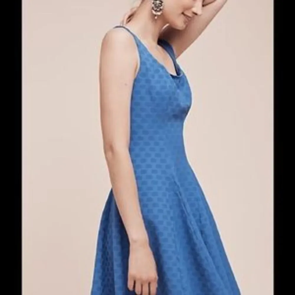 Eva Franco Anthropologie  short sleeves electric  blue short Fit and Flare Dress - Picture 2 of 9